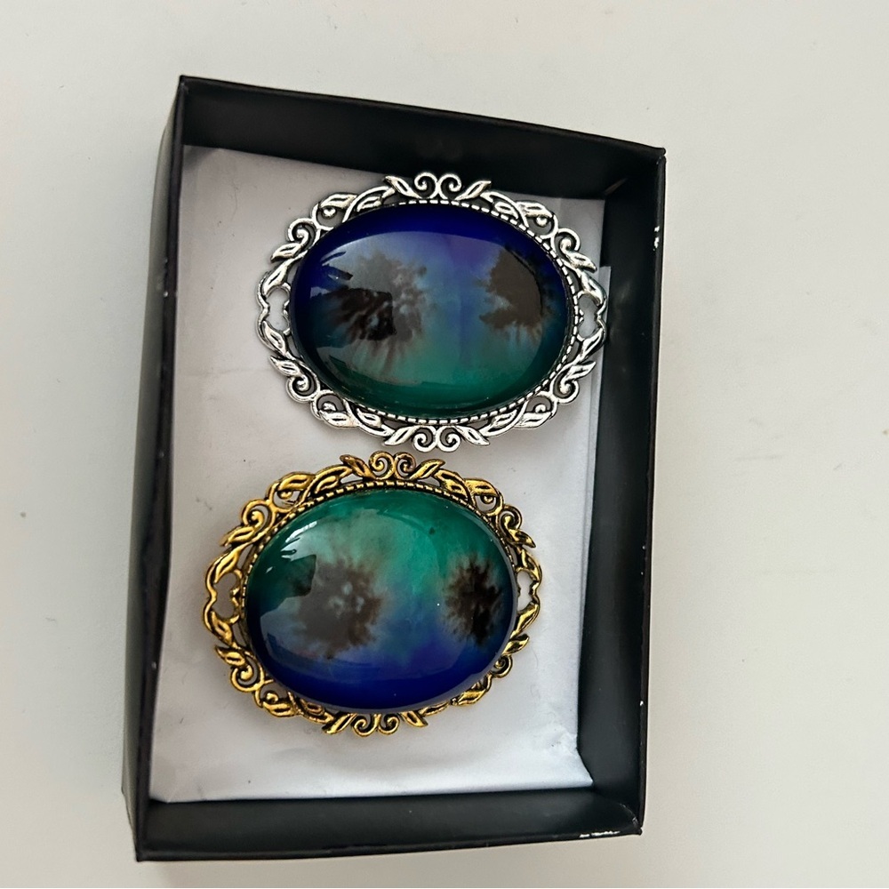 Vintage Style Blue and Green palm trees Brooch